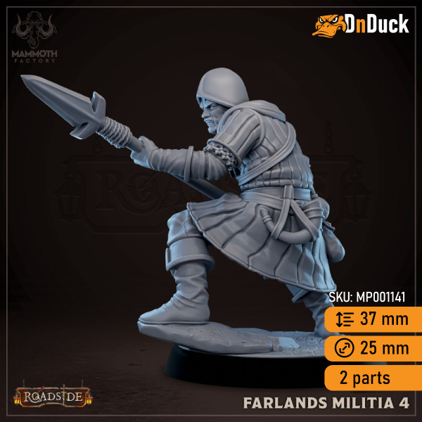 Buy 3d miniature Human NPC. Farlands Militia. DnDuck Miniatures Store. 3D figures of characters, elves, monsters, bestiaries, landscape, dragons figures and accessories for role-playing games