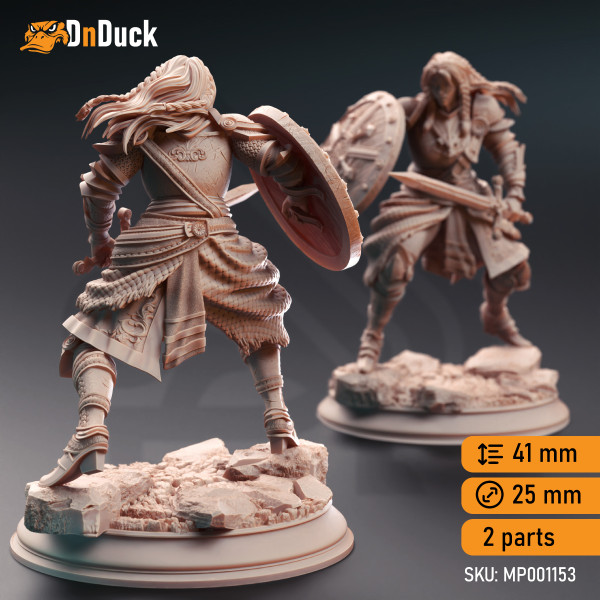 Buy 3d miniature Human Fighter / Paladin. Human Veteran Fighter - Jorjie of Hvirna. DnDuck Miniatures Store. 3D figures of characters, elves, monsters, bestiaries, landscape, dragons figures and accessories for role-playing games