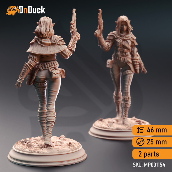 Buy 3d miniature Elf / Drow. Fighter / Rogue. Drow Gunslinger - Lendara "Slickshot" Varth. DnDuck Miniatures Store. 3D figures of characters, elves, monsters, bestiaries, landscape, dragons figures and accessories for role-playing games
