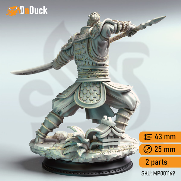 Buy 3d miniature Human Fighter. Eastern Commander Fighter - Hu Shen. DnDuck Miniatures Store. 3D figures of characters, elves, monsters, bestiaries, landscape, dragons figures and accessories for role-playing games