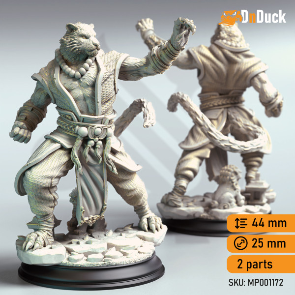Buy 3d miniature Tabaxi Monk. Tabaxi Tiger Monk - Raiko. DnDuck Miniatures Store. 3D figures of characters, elves, monsters, bestiaries, landscape, dragons figures and accessories for role-playing games