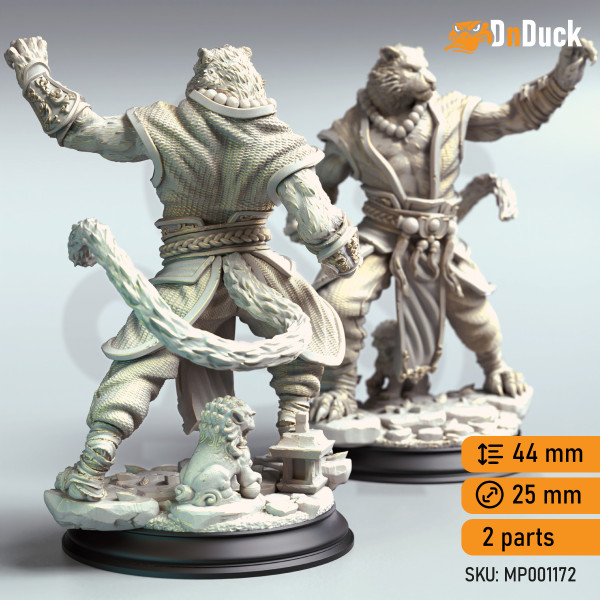 Buy 3d miniature Tabaxi Monk. Tabaxi Tiger Monk - Raiko. DnDuck Miniatures Store. 3D figures of characters, elves, monsters, bestiaries, landscape, dragons figures and accessories for role-playing games