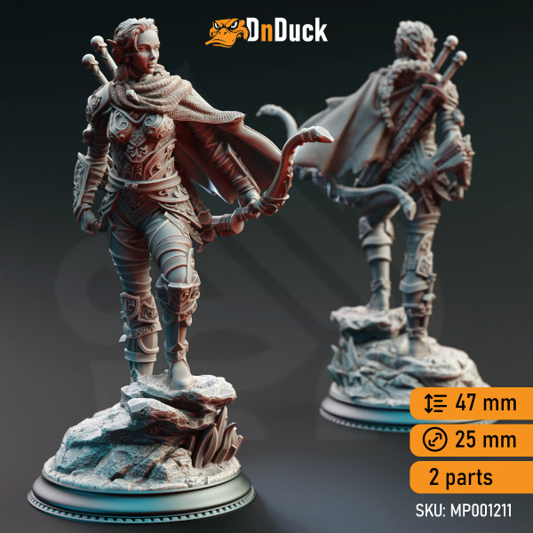 Buy 3d miniature Elf Ranger. Elf Hellspawn Hunter Ranger - Virana. DnDuck Miniatures Store. 3D figures of characters, elves, monsters, bestiaries, landscape, dragons figures and accessories for role-playing games