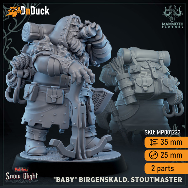 Buy 3d miniature Dwarf Fighter / Ranger. «Baby» Birgenskald, Stoutmaster. DnDuck Miniatures Store. 3D figures of characters, elves, monsters, bestiaries, landscape, dragons figures and accessories for role-playing games