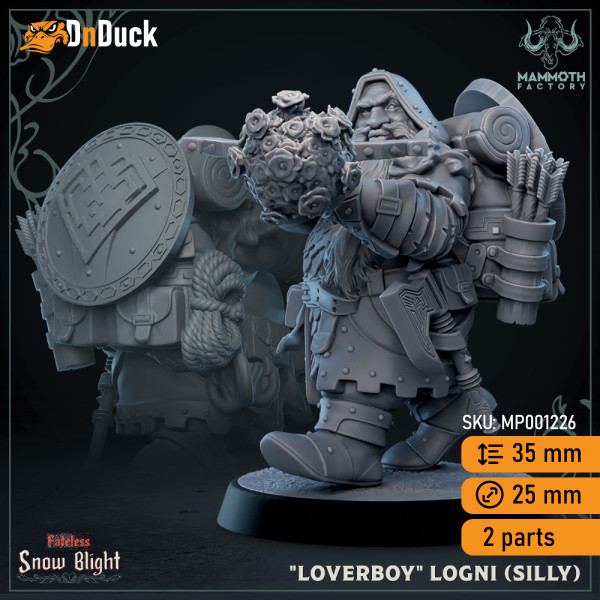 Buy 3d miniature Dwarf Fighter / Ranger. «Loverboy» Logni, Stoutmaster. DnDuck Miniatures Store. 3D figures of characters, elves, monsters, bestiaries, landscape, dragons figures and accessories for role-playing games
