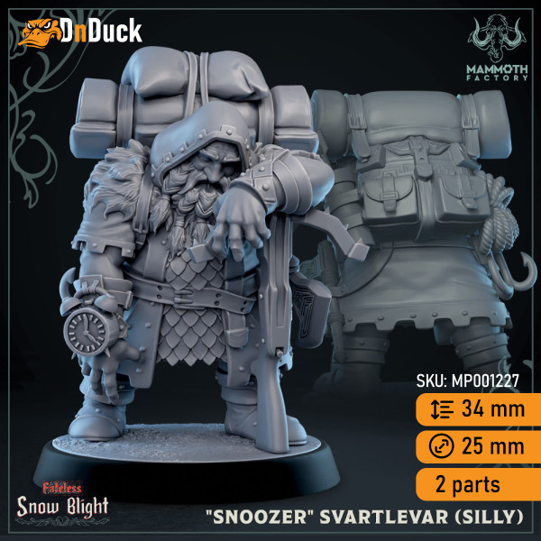 Buy 3d miniature Dwarf Fighter / Ranger. «Snoozer» Svartlevari, Stoutmaster. DnDuck Miniatures Store. 3D figures of characters, elves, monsters, bestiaries, landscape, dragons figures and accessories for role-playing games