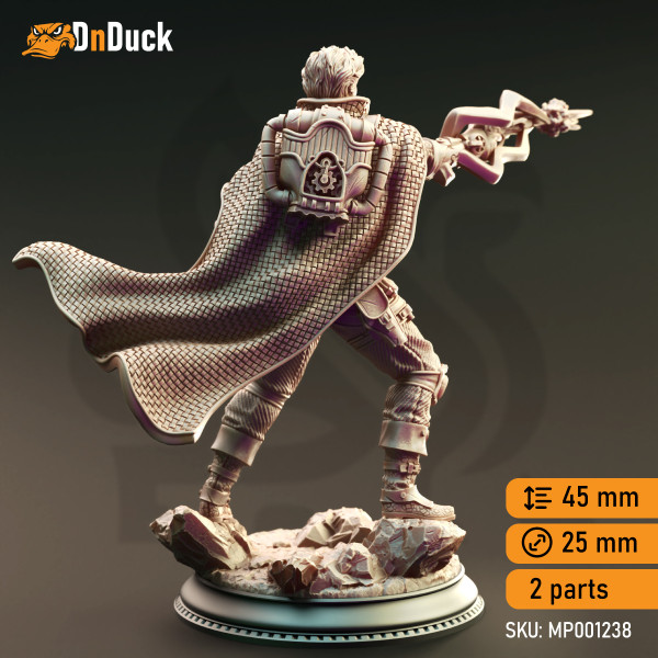 Buy 3d miniature Human Artificer. Human Artificer Gunslinger - Darian Jaegar. DnDuck Miniatures Store. 3D figures of characters, elves, monsters, bestiaries, landscape, dragons figures and accessories for role-playing games