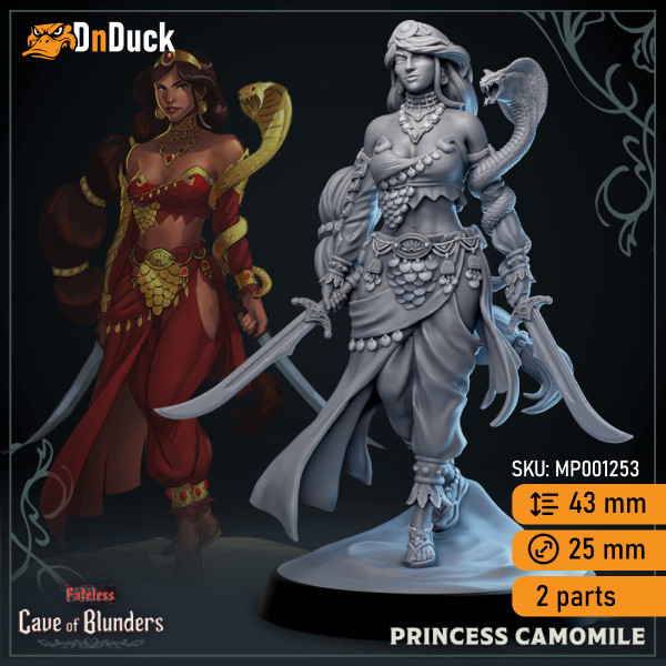Buy 3d miniature Human Druid / Fighter. Princess Camomile. DnDuck Miniatures Store. 3D figures of characters, elves, monsters, bestiaries, landscape, dragons figures and accessories for role-playing games