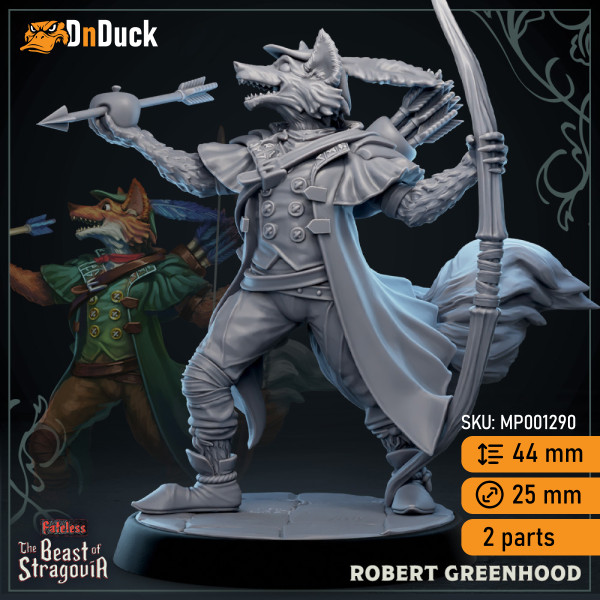 Buy 3d miniature Beastfolk Ranger. Robert Greenhood. DnDuck Miniatures Store. 3D figures of characters, elves, monsters, bestiaries, landscape, dragons figures and accessories for role-playing games