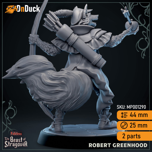 Buy 3d miniature Beastfolk Ranger. Robert Greenhood. DnDuck Miniatures Store. 3D figures of characters, elves, monsters, bestiaries, landscape, dragons figures and accessories for role-playing games