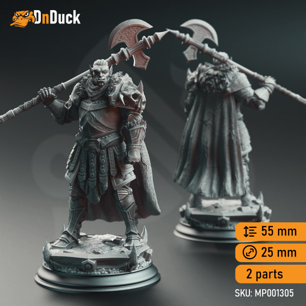 Buy 3d miniature Orc Fighter / Paladin. Orc Grimdark Knight - Trenon the Chainbreaker. DnDuck Miniatures Store. 3D figures of characters, elves, monsters, bestiaries, landscape, dragons figures and accessories for role-playing games