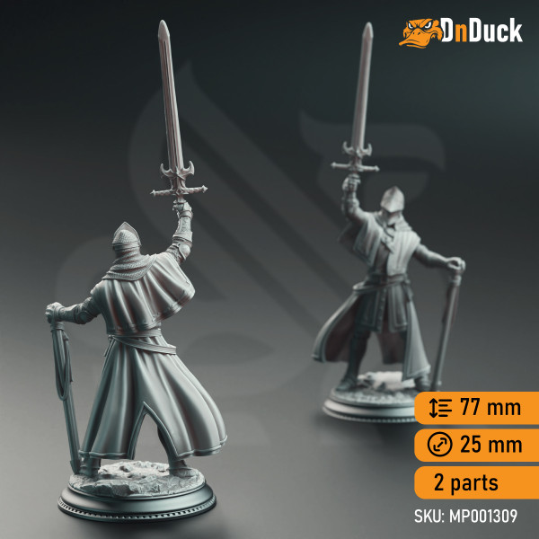 Buy 3d miniature Human Cleric / NPC. Priest Knight - Vicar Atticus. DnDuck Miniatures Store. 3D figures of characters, elves, monsters, bestiaries, landscape, dragons figures and accessories for role-playing games