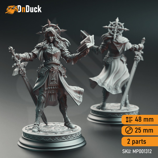 Buy 3d miniature Human Paladin. Paladin of Vengeance - Johanna Saffron the Scorned. DnDuck Miniatures Store. 3D figures of characters, elves, monsters, bestiaries, landscape, dragons figures and accessories for role-playing games