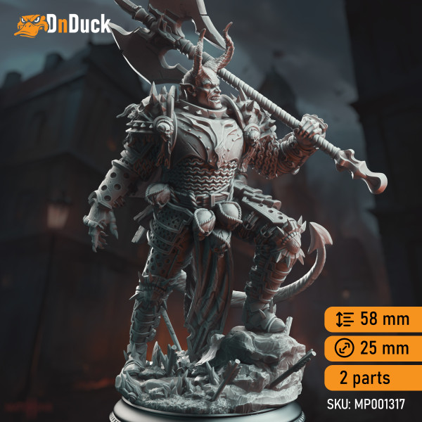 Buy 3d miniature Tiefling Paladin. Knight of the Hells - Skorn Skullsplitter. DnDuck Miniatures Store. 3D figures of characters, elves, monsters, bestiaries, landscape, dragons figures and accessories for role-playing games