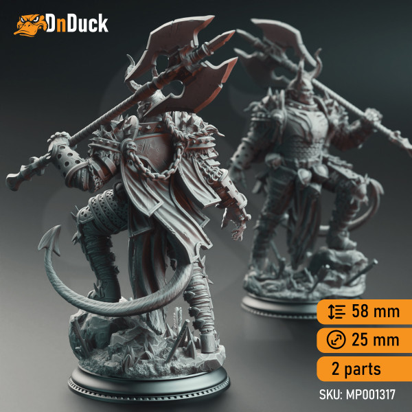 Buy 3d miniature Tiefling Paladin. Knight of the Hells - Skorn Skullsplitter. DnDuck Miniatures Store. 3D figures of characters, elves, monsters, bestiaries, landscape, dragons figures and accessories for role-playing games