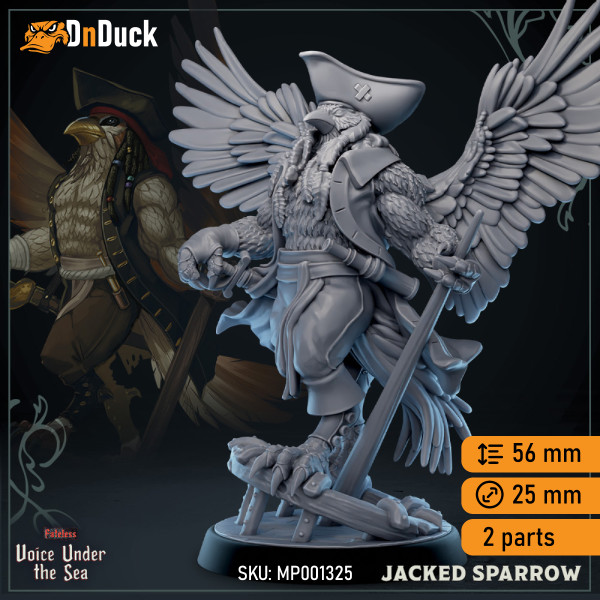 Buy 3d miniature Beastfolk Fighter. Jacked Sparrow. DnDuck Miniatures Store. 3D figures of characters, elves, monsters, bestiaries, landscape, dragons figures and accessories for role-playing games