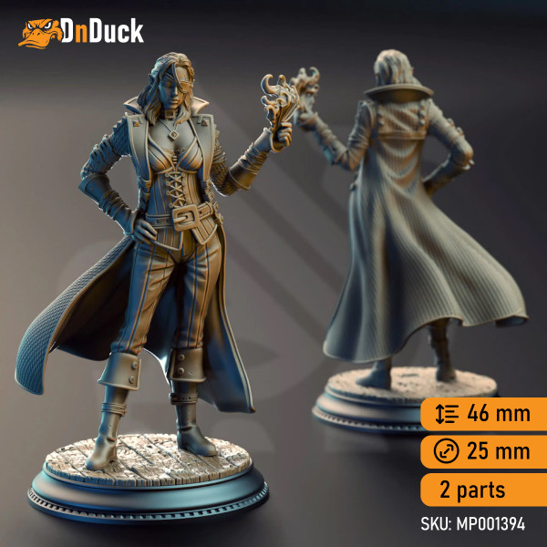 Buy 3d miniature Elf Rogue / Sorcerer. Charlotte-Anne – Gambler Rogue. DnDuck Miniatures Store. 3D figures of characters, elves, monsters, bestiaries, landscape, dragons figures and accessories for role-playing games