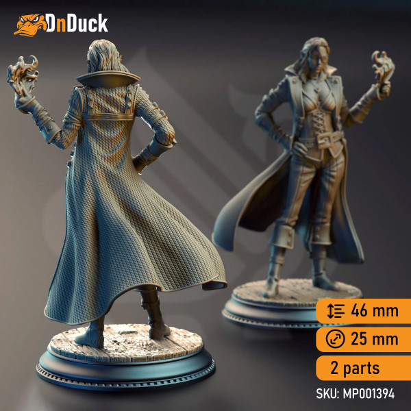 Buy 3d miniature Elf Rogue / Sorcerer. Charlotte-Anne – Gambler Rogue. DnDuck Miniatures Store. 3D figures of characters, elves, monsters, bestiaries, landscape, dragons figures and accessories for role-playing games