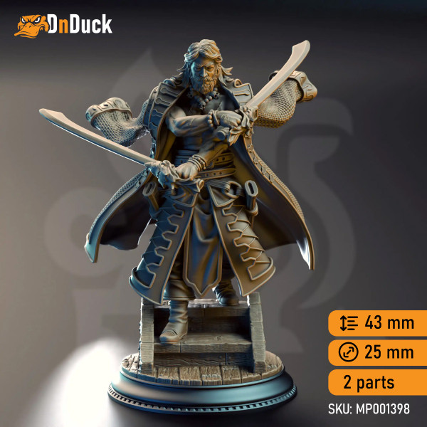 Buy 3d miniature Human Fighter / Ranger. Ignacio Reyes – Hexhunter of the Sea. DnDuck Miniatures Store. 3D figures of characters, elves, monsters, bestiaries, landscape, dragons figures and accessories for role-playing games