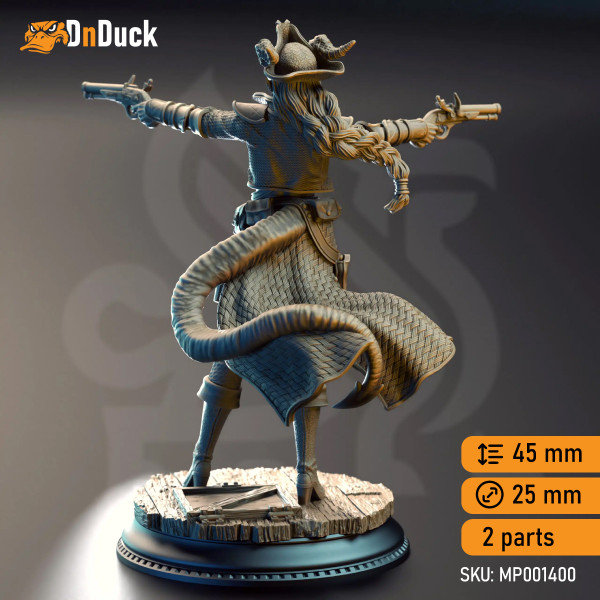 Buy 3d miniature Tiefling Fighter. Trixie “Sureshot” Kelpie – Pirate Gunslinger. DnDuck Miniatures Store. 3D figures of characters, elves, monsters, bestiaries, landscape, dragons figures and accessories for role-playing games