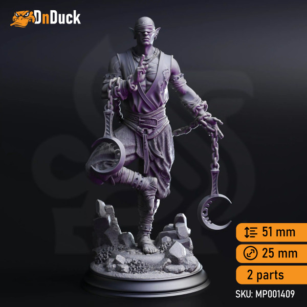 Buy 3d miniature Elf / Drow. Monk. Uxas the Reborn – Drow Lunar Monk. DnDuck Miniatures Store. 3D figures of characters, elves, monsters, bestiaries, landscape, dragons figures and accessories for role-playing games