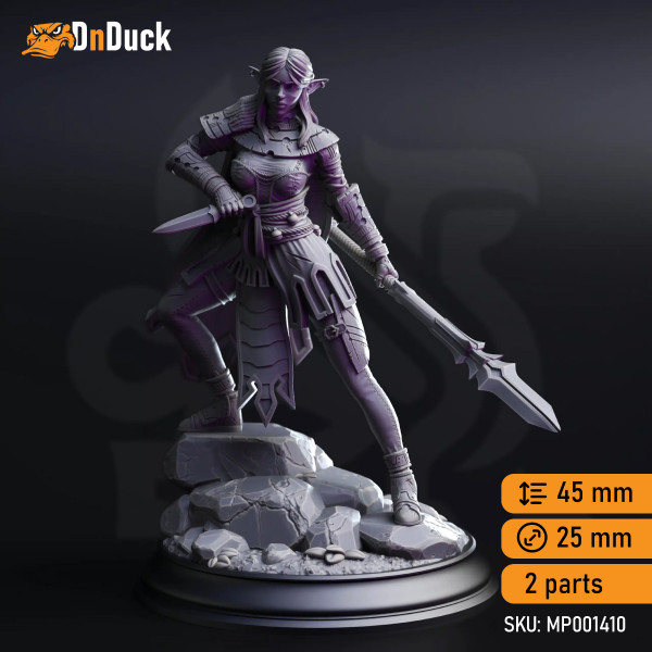 Buy 3d miniature Elf / Drow. Fighter / Ranger. Vixa Indwynath – Drow Pathfinder of the Deep. DnDuck Miniatures Store. 3D figures of characters, elves, monsters, bestiaries, landscape, dragons figures and accessories for role-playing games