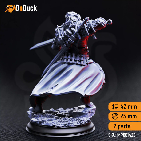 Buy 3d miniature Human Fighter / Ranger. Mortimer “Who Danced With Death” – Professional Hexhunter. DnDuck Miniatures Store. 3D figures of characters, elves, monsters, bestiaries, landscape, dragons figures and accessories for role-playing games