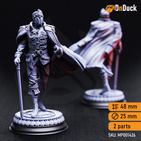 Buy 3d miniature Human / Dhampir. Fighter / Paladin / Rogue. Benoit Blood-Eyes – General of the Damned. DnDuck Miniatures Store. 3D figures of characters, elves, monsters, bestiaries, landscape, dragons figures and accessories for role-playing games