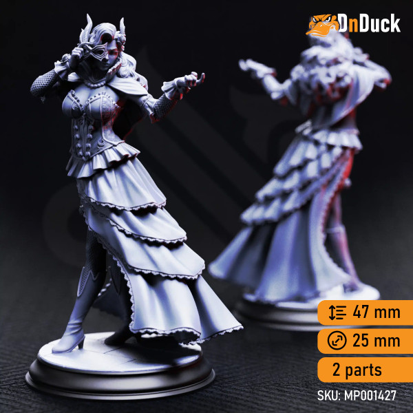 Buy 3d miniature Human / Dhampir. Bard / Rogue. Carmine Duvall – Vampire Courtesan. DnDuck Miniatures Store. 3D figures of characters, elves, monsters, bestiaries, landscape, dragons figures and accessories for role-playing games
