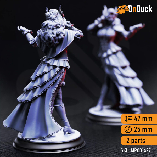 Buy 3d miniature Human / Dhampir. Bard / Rogue. Carmine Duvall – Vampire Courtesan. DnDuck Miniatures Store. 3D figures of characters, elves, monsters, bestiaries, landscape, dragons figures and accessories for role-playing games