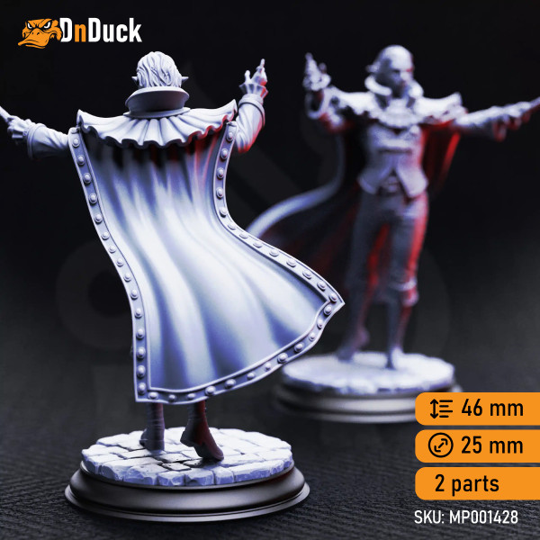 Buy 3d miniature Dhampir Bard. Ferdinand Vandame – Vampiric Virtuoso. DnDuck Miniatures Store. 3D figures of characters, elves, monsters, bestiaries, landscape, dragons figures and accessories for role-playing games