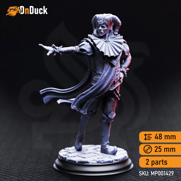 Buy 3d miniature Human / Dhampir. Bard. Melancholy – Male Vampire Jester. DnDuck Miniatures Store. 3D figures of characters, elves, monsters, bestiaries, landscape, dragons figures and accessories for role-playing games