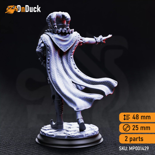 Buy 3d miniature Human / Dhampir. Bard. Melancholy – Male Vampire Jester. DnDuck Miniatures Store. 3D figures of characters, elves, monsters, bestiaries, landscape, dragons figures and accessories for role-playing games