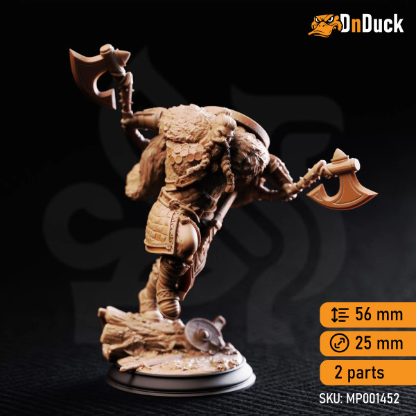 Buy 3d miniature Human Barbarian / Fighter. Magnar Nylstrom – Nordic War Chief. DnDuck Miniatures Store. 3D figures of characters, elves, monsters, bestiaries, landscape, dragons figures and accessories for role-playing games
