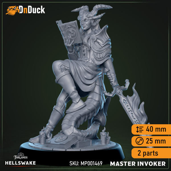 Buy 3d miniature Tiefling Sorcerer. Idreleys Master Invoker. DnDuck Miniatures Store. 3D figures of characters, elves, monsters, bestiaries, landscape, dragons figures and accessories for role-playing games