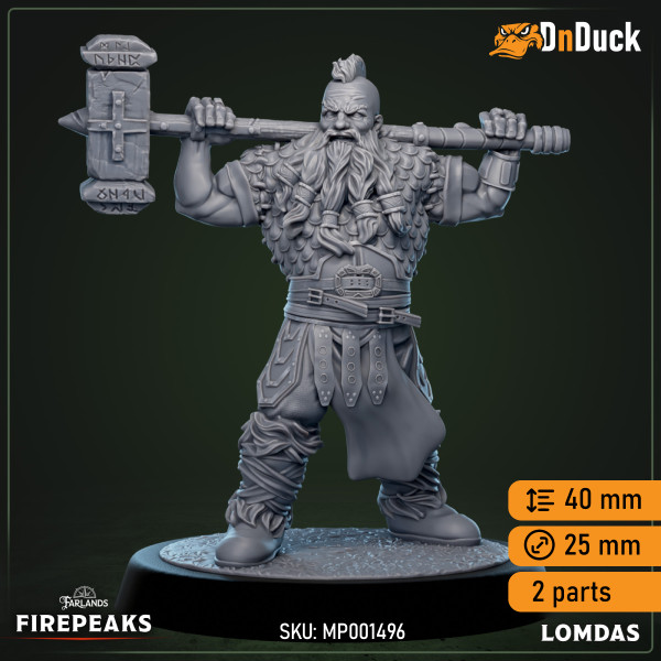 Buy 3d miniature Dwarf. Barbarian / Fighter / Monk. Lomdas. DnDuck Miniatures Store. 3D figures of characters, elves, monsters, bestiaries, landscape, dragons figures and accessories for role-playing games