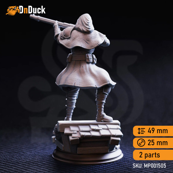 Buy 3d miniature Human Fighter / Rogue Richard “Sharpey” Pointer – Sharpshooter Rogue. DnDuck Miniatures Store. 3D figures of characters, elves, monsters, bestiaries, landscape, dragons figures and accessories for role-playing games