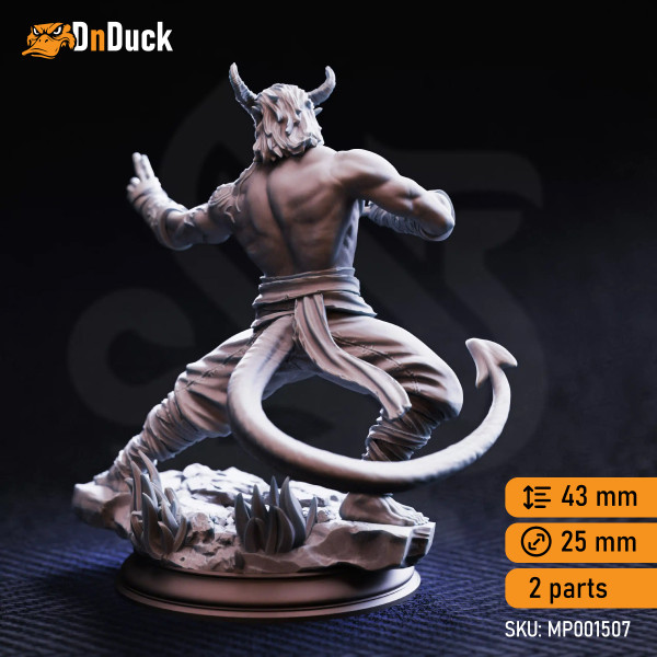 Buy 3d miniature Tiefling Monk Verek “Heartless” of the Spit. DnDuck Miniatures Store. 3D figures of characters, elves, monsters, bestiaries, landscape, dragons figures and accessories for role-playing games