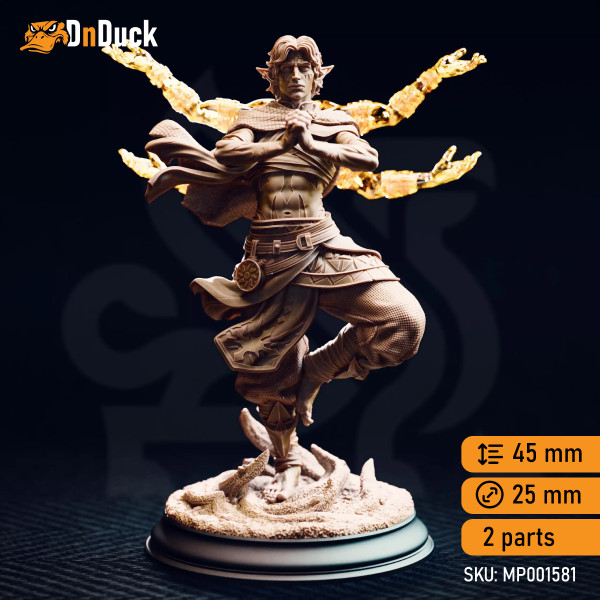 Buy 3d miniature Monk Elf Caryian – Monk of the Astral Sun. DnDuck Miniatures Store. 3D figures of characters, elves, monsters, bestiaries, landscape, dragons figures and accessories for role-playing games