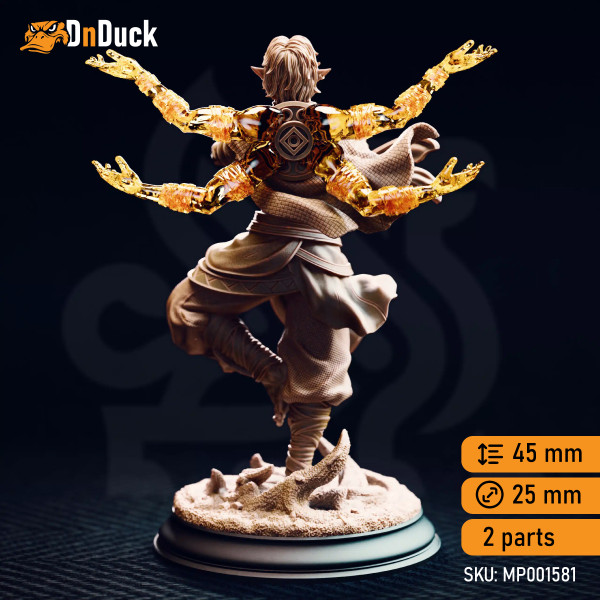 Buy 3d miniature Monk Elf Caryian – Monk of the Astral Sun. DnDuck Miniatures Store. 3D figures of characters, elves, monsters, bestiaries, landscape, dragons figures and accessories for role-playing games