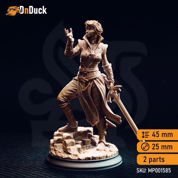 Buy 3d miniature Elf Fighter / Sorcerer / Warlock. Karisia of Timberly – Half-Elf Hexblade. DnDuck Miniatures Store. 3D figures of characters, elves, monsters, bestiaries, landscape, dragons figures and accessories for role-playing games