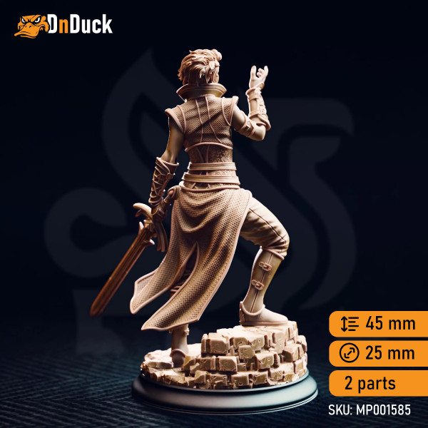 Buy 3d miniature Elf Fighter / Sorcerer / Warlock. Karisia of Timberly – Half-Elf Hexblade. DnDuck Miniatures Store. 3D figures of characters, elves, monsters, bestiaries, landscape, dragons figures and accessories for role-playing games