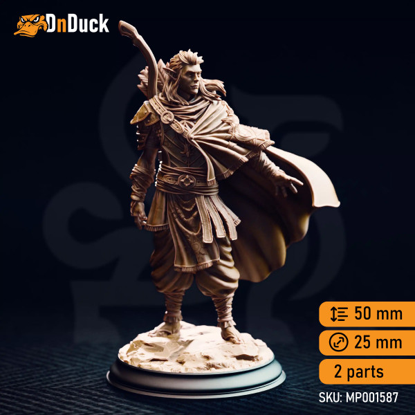 Buy 3d miniature Elf Ranger Sactarin – Sun Elf Tracker. DnDuck Miniatures Store. 3D figures of characters, elves, monsters, bestiaries, landscape, dragons figures and accessories for role-playing games