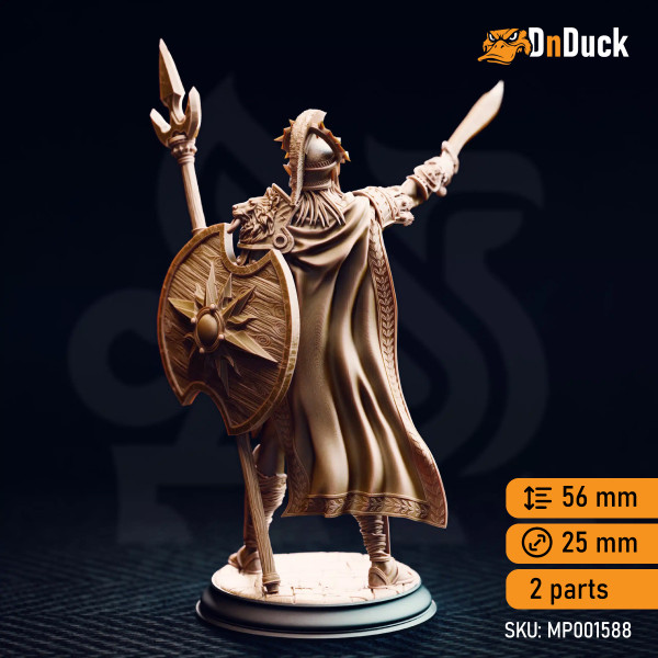 Buy 3d miniature Elf Fighter Vilryn Kaedrys – Sun Elf Gladiator. DnDuck Miniatures Store. 3D figures of characters, elves, monsters, bestiaries, landscape, dragons figures and accessories for role-playing games