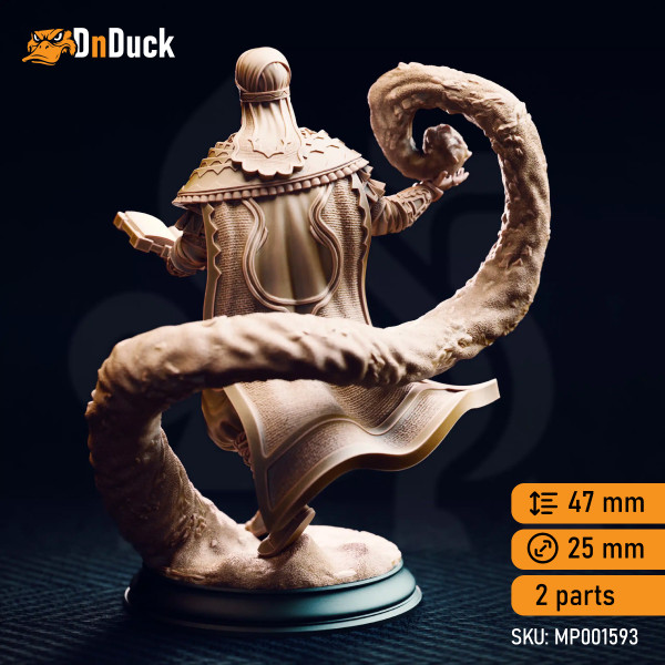 Buy 3d miniature Human Sorcerer / Warlock / Wizard Ahmarai Waqalas – Time Wizard. DnDuck Miniatures Store. 3D figures of characters, elves, monsters, bestiaries, landscape, dragons figures and accessories for role-playing games