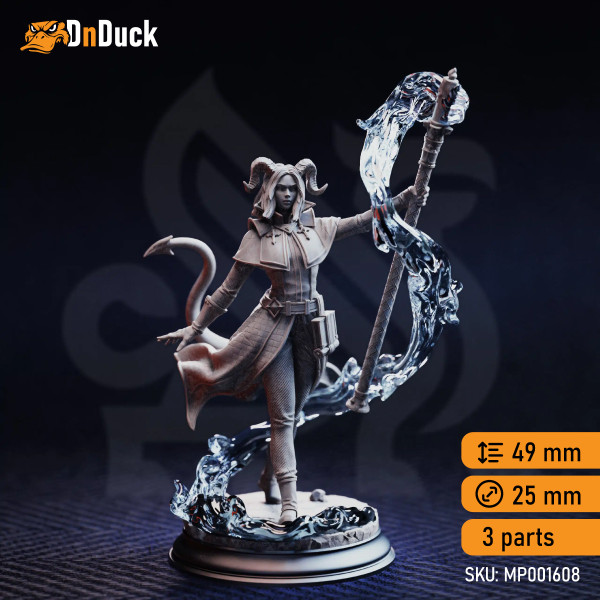 Buy 3d miniature Tiefling. Sorcerer / Warlock / Wizard. Aria the Faithful. DnDuck Miniatures Store. 3D figures of characters, elves, monsters, bestiaries, landscape, dragons figures and accessories for role-playing games