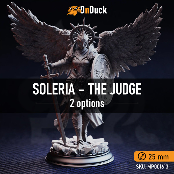 Buy 3d miniature Aasimar / Human. Fighter / Paladin. Soleria – The Judge. DnDuck Miniatures Store. 3D figures of characters, elves, monsters, bestiaries, landscape, dragons figures and accessories for role-playing games