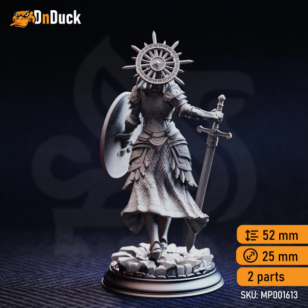 Buy 3d miniature Aasimar / Human. Fighter / Paladin. Soleria – The Judge. DnDuck Miniatures Store. 3D figures of characters, elves, monsters, bestiaries, landscape, dragons figures and accessories for role-playing games