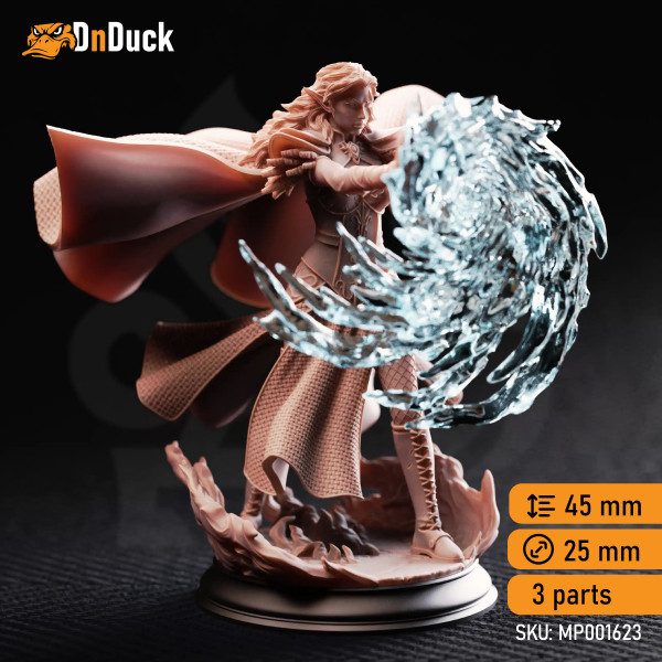 Buy 3d miniature Elf. Sorcerer / Warlock / Wizard. Tyria Ravensong – Unbridled Sorceress. DnDuck Miniatures Store. 3D figures of characters, elves, monsters, bestiaries, landscape, dragons figures and accessories for role-playing games