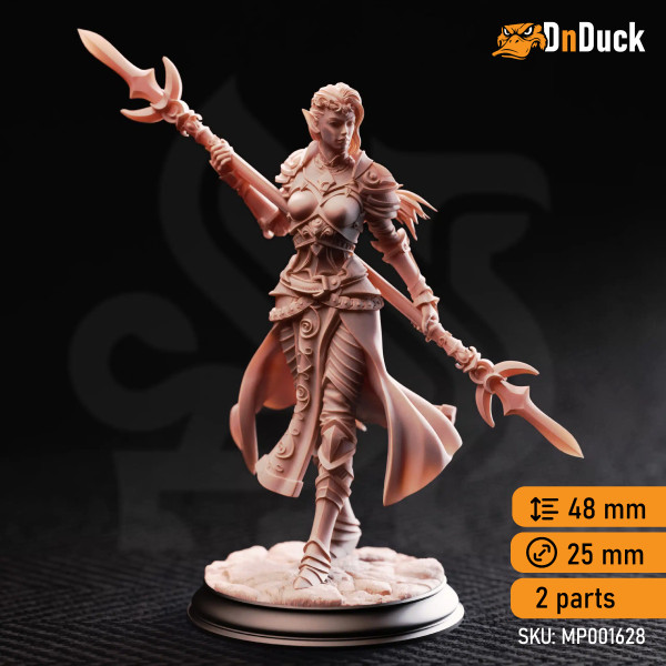Buy 3d miniature Elf. Fighter / Paladin. Ninera Glynvari – Blade of the Crescent Moon. DnDuck Miniatures Store. 3D figures of characters, elves, monsters, bestiaries, landscape, dragons figures and accessories for role-playing games